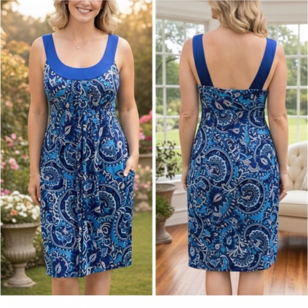 ANN TAYLOR BLUE SILK PAISLEY SLEEVELESS SIZE 4